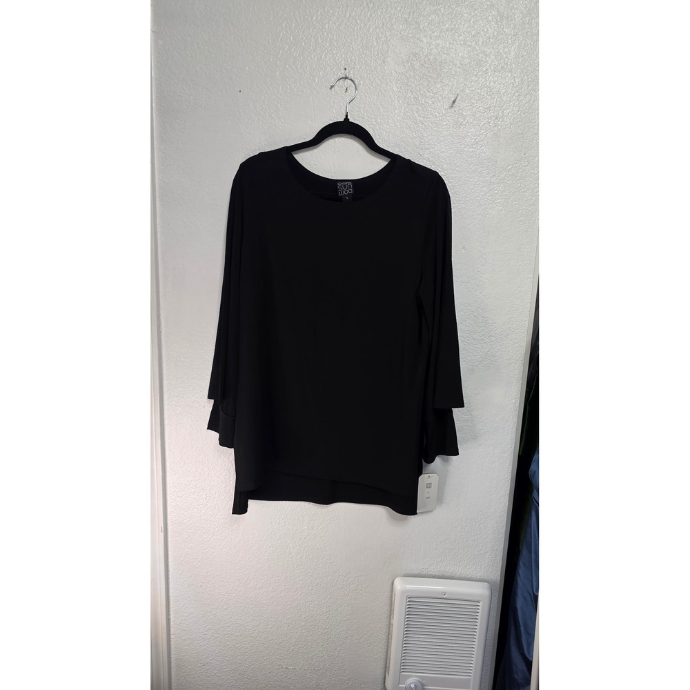 Clara Sunwoo Tiered Sleeve Tunic Womens Large Black New With Tags